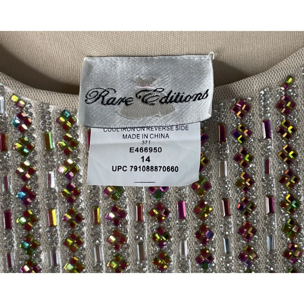 Rare Editions 14 Dress Fuchsia Pink Tan‎ Beaded Rhinestone Special Occasion NEW